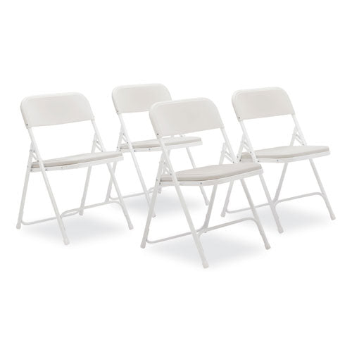 800 Series Plastic Folding Chair, Supports Up to 500 lb, 18" Seat Height, Bright White Seat, White Base, 4/Carton