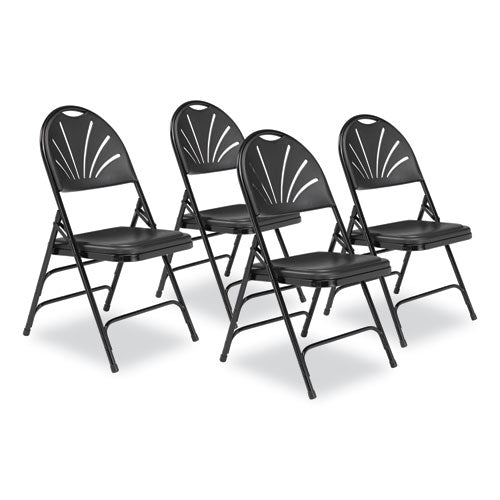 1100 Series Fan-Back Tri-Brace Dual Hinge Folding Chair, Supports Up to 500 lb, 17.75" Seat Height, Black, 4/Carton