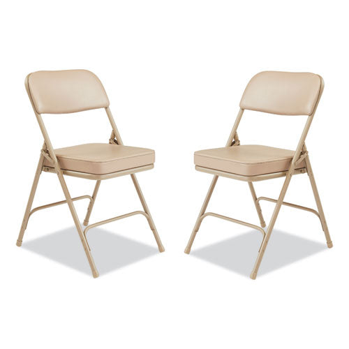 3200 Series 2" Vinyl Upholstered Double Hinge Folding Chair, Supports Up to 300lb, 18.5" Seat Height, Beige, 2/Carton
