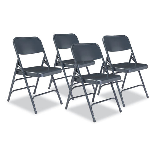 300 Series Deluxe All-Steel Triple Brace Folding Chair, Supports Up to 480 lb, 17.25" Seat Height, Blue, 4/Carton