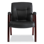 Alera Madaris Series Bonded Leather Guest Chair with Wood Trim Legs, 25.39" x 25.98" x 35.62", Black Seat/Back, Mahogany Base