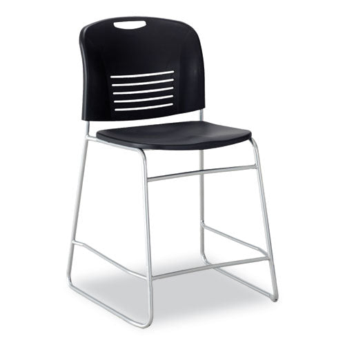 Vy Counter Height Chair, Supports Up to 350 lb, 25" Seat Height, Black Seat, Black Back, Silver Base