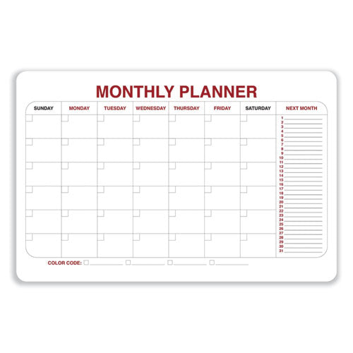 Monthly Planner Whiteboard with Radius Corners, 36 x 24, White/Red/Black Surface, Ships in 7-10 Business Days