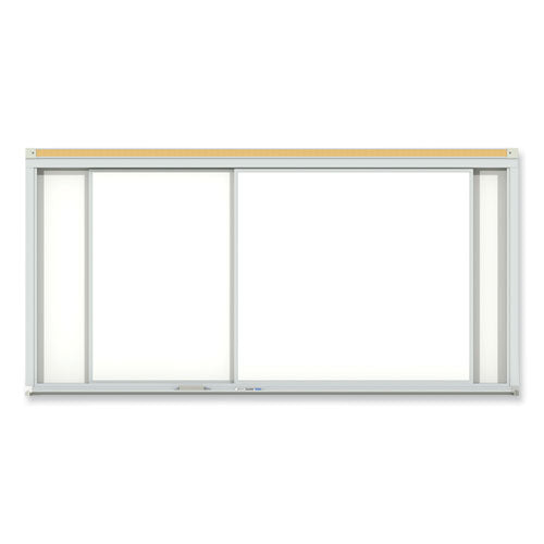 Horizontal Sliding Porcelain Magnetic Whiteboard, 72 x 48, White Surface, Satin Aluminum Frame, Ships in 7-10 Business Days