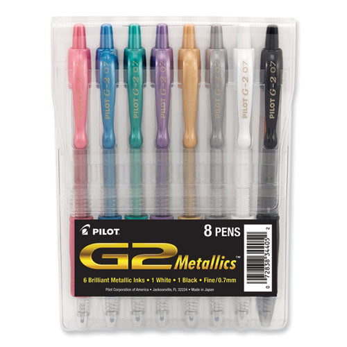 G2 Metallics Gel Pen, Retractable, Fine 0.7 mm, Assorted Ink and Barrel Colors, 8/Pack