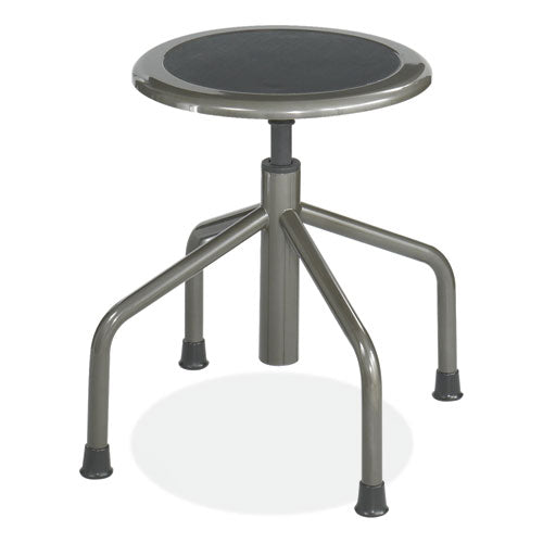 Diesel Low Base Stool, Backless, Supports Up to 250 lb, 16" to 22" High Black Seat, Pewter Base