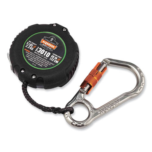 Squids 3010 Retractable Lanyard w/Locking Carabiner+Belt Clip, 5 lb Max Work Capacity, 48", Black, Ships in 1-3 Business Days