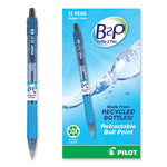 B2P Bottle-2-Pen Recycled Ballpoint Pen, Retractable, Medium 1 mm, Black Ink, Translucent Blue Barrel, Dozen