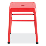 Steel GuestBistro Stool, Backless, Supports Up to 250 lb, 18" Seat Height, Red Seat, Red Base, Ships in 1-3 Business Days