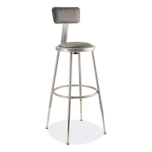 6400 Series Height Adjustable Heavy Duty Padded Stool with Backrest, Supports Up to 300 lb, 25" to 33" Seat Height, Gray