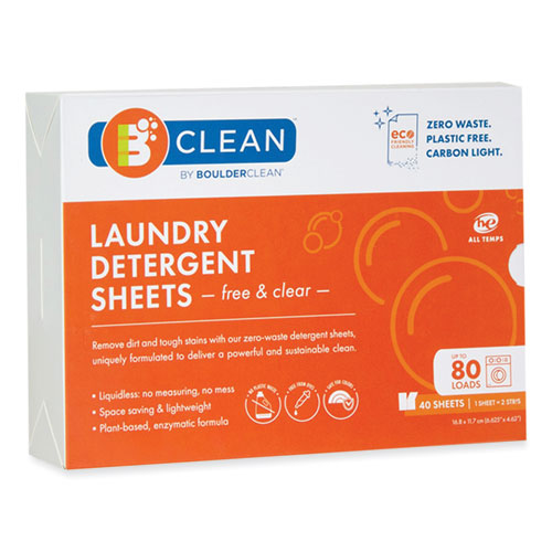 Laundry Detergent Sheets, Free and Clear, 40/Pack, 12 Packs/Carton