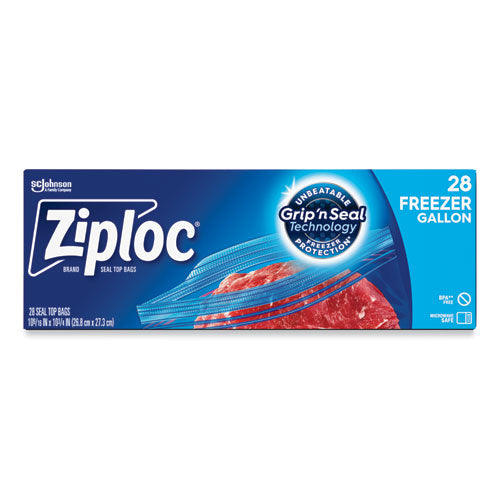 Zipper Freezer Bags, 1 gal, 2.7 mil, 9.6" x 12.1", Clear, 28/Box