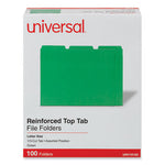 Reinforced Top-Tab File Folders, 1/3-Cut Tabs: Assorted, Letter Size, 1" Expansion, Green, 100/Box