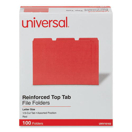 Reinforced Top-Tab File Folders, 1/3-Cut Tabs: Assorted, Letter Size, 1" Expansion, Red, 100/Box