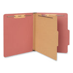 Four-Section Pressboard Classification Folders, 2" Expansion, 1 Divider, 4 Fasteners, Letter Size, Red Exterior, 10/Box