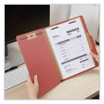 Four-Section Pressboard Classification Folders, 2" Expansion, 1 Divider, 4 Fasteners, Letter Size, Red Exterior, 10/Box