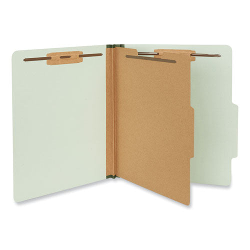 Four-Section Pressboard Classification Folders, 2" Expansion, 1 Divider, 4 Fasteners, Letter Size, Gray-Green, 10/Box