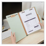 Four-Section Pressboard Classification Folders, 2" Expansion, 1 Divider, 4 Fasteners, Letter Size, Gray-Green, 10/Box