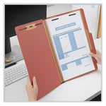 Four-Section Pressboard Classification Folders, 2" Expansion, 1 Divider, 4 Fasteners, Legal Size, Red Exterior, 10/Box