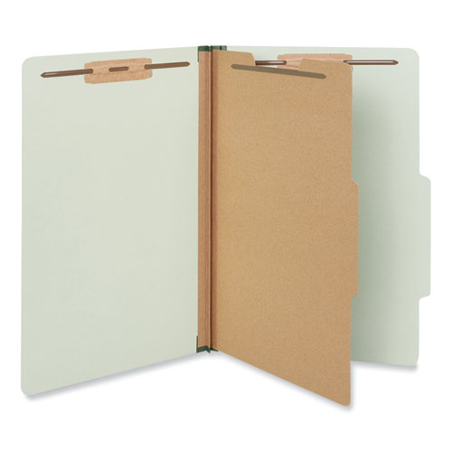 Four-Section Pressboard Classification Folders, 2" Expansion, 1 Divider, 4 Fasteners, Legal Size, Green Exterior, 10/Box