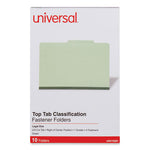 Four-Section Pressboard Classification Folders, 2" Expansion, 1 Divider, 4 Fasteners, Legal Size, Green Exterior, 10/Box