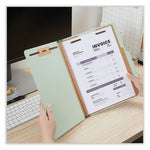 Six-Section Pressboard Classification Folders, 2" Expansion, 2 Dividers, 6 Fasteners, Letter Size, Gray-Green, 10/Box