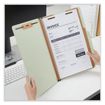 Six-Section Pressboard Classification Folders, 2" Expansion, 2 Dividers, 6 Fasteners, Legal Size, Green Exterior, 10/Box