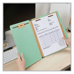 Six-Section Classification Folders, Heavy-Duty Pressboard Cover, 2 Dividers, 6 Fasteners, Letter Size, Light Green, 20/Box