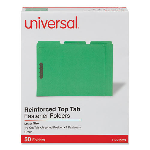 Deluxe Reinforced Top Tab Fastener Folders, 0.75" Expansion, 2 Fasteners, Letter Size, Green Exterior, 50/Box