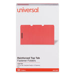 Deluxe Reinforced Top Tab Fastener Folders, 0.75" Expansion, 2 Fasteners, Legal Size, Red Exterior, 50/Box