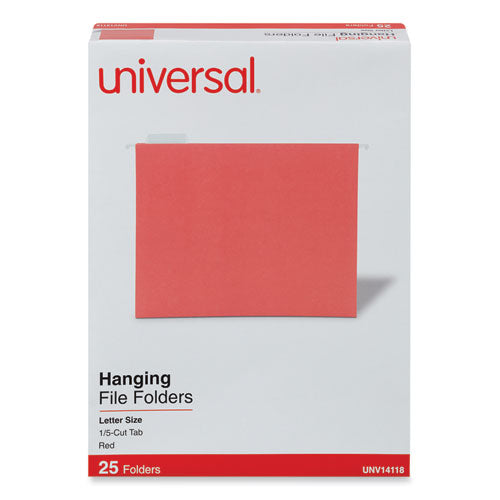 Deluxe Bright Color Hanging File Folders, Letter Size, 1/5-Cut Tabs, Red, 25/Box