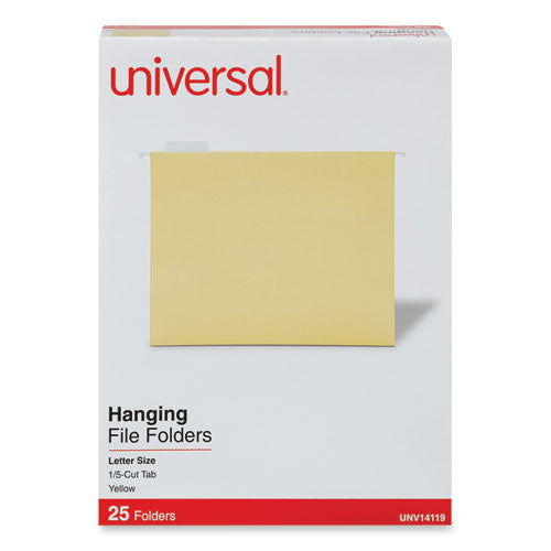 Deluxe Bright Color Hanging File Folders, Letter Size, 1/5-Cut Tabs, Yellow, 25/Box