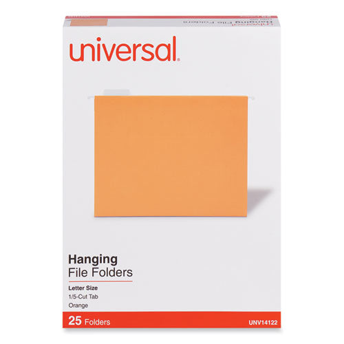 Deluxe Bright Color Hanging File Folders, Letter Size, 1/5-Cut Tabs, Orange, 25/Box