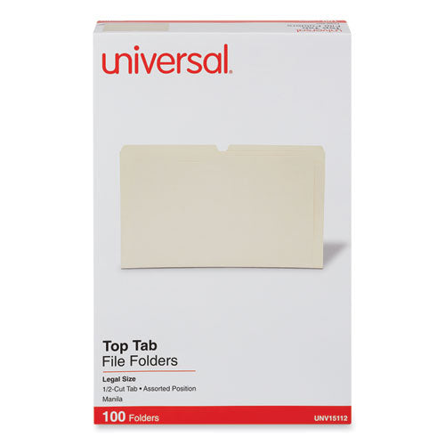 Top Tab File Folders, 1/2-Cut Tabs: Assorted, Legal Size, 0.75" Expansion, Manila, 100/Box