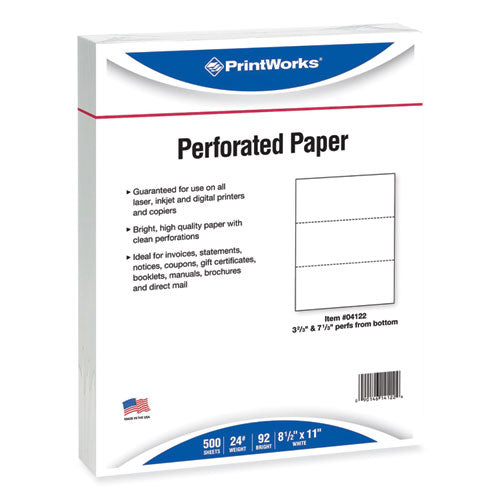 Perforated and Punched Paper, 92 Bright, 24 lb Bond Weight, 8.5 x 11, White, 500/Ream, 5 Reams/Carton