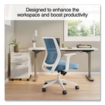 Essentials Mesh Back Fabric Task Chair with Arms, Supports Up to 275 lb, Seafoam Fabric Seat/Mesh Back, White Base