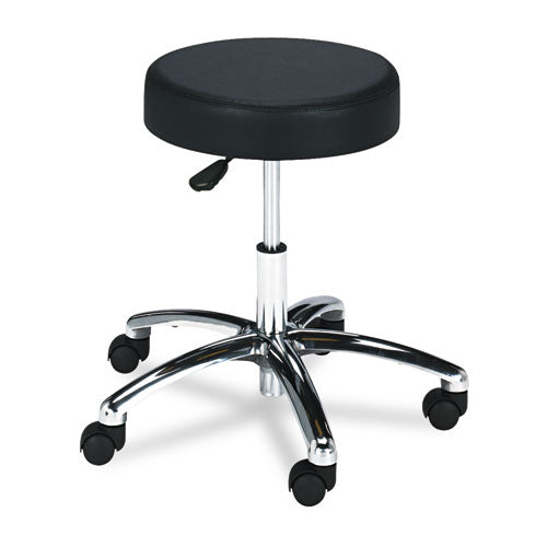 Pneumatic L Stool, Backless, Supports Up to 250 lb, 17" to 22" Seat Height, Black Seat, Chrome Base