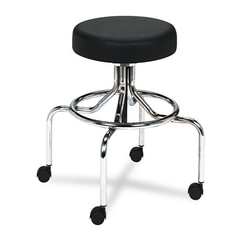 Screw Lift Stool with High Base, Supports Up to 250 lb, 33" Seat Height, Black Seat, Chrome Base