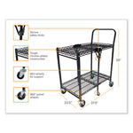 Stowaway Folding Carts, Metal, 2 Shelves, 250 lb Capacity, 35" x 37.25" x 22", Black