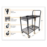 Stowaway Folding Carts, Metal, 2 Shelves, 250 lb Capacity, 29.63" x 37.25" x 18", Black