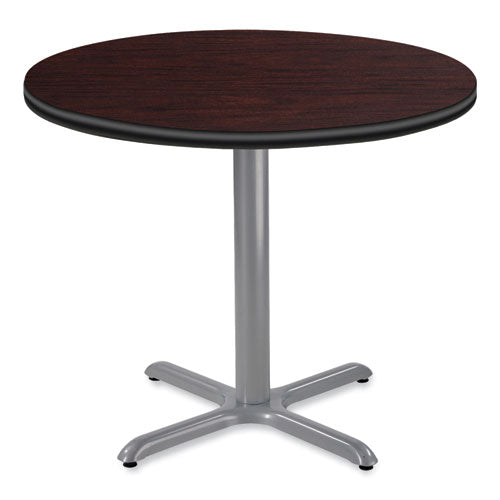 Cafe Table, 36" Diameter x 30h, Round Top/X-Base, Mahogany Top, Gray Base