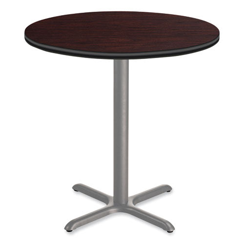 Cafe Table, 36" Diameter x 36h, Round Top/X-Base, Mahogany Top, Gray Base