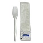 Three-Piece Utensil Set, Fork/Napkin/Salt Packet, White, 500/Carton