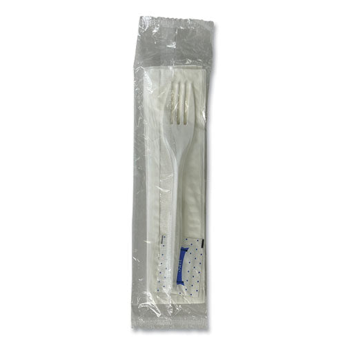 Three-Piece Utensil Set, Fork/Napkin/Salt Packet, White, 500/Carton