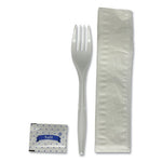 Three-Piece Utensil Set, Fork/Napkin/Salt Packet, White, 500/Carton