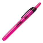 Retractable Highlighters, Fluorescent Pink Ink, Chisel Tip, Pink/Black Barrel, Dozen