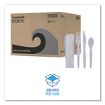 Four-Piece Cutlery Kit, Fork/Knife/Napkin/Teaspoon, Heavyweight, White, 250/Carton