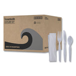 Four-Piece Cutlery Kit, Fork/Knife/Napkin/Teaspoon, Heavyweight, White, 250/Carton