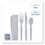 Six-Piece Cutlery Kit, Condiment/Fork/Knife/Napkin/Spoon, Heavyweight, White, 250/Carton