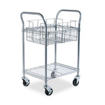 Dual-Purpose Wire Mail and Filing Cart, Metal, 1 Shelf, 1 Bin, 26.75" x 18.75" x 38.5", Metallic Gray